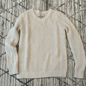 LOFT Cream Crew Neck Sweater Ribbed Knit Cozy